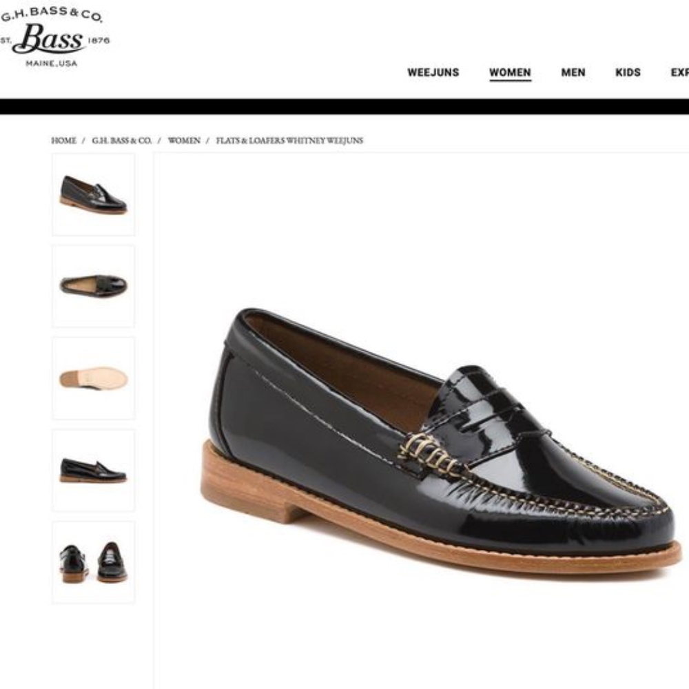 BLACK PATENT BASS WHITNEY WEEJUNS PENNY LOAFERS